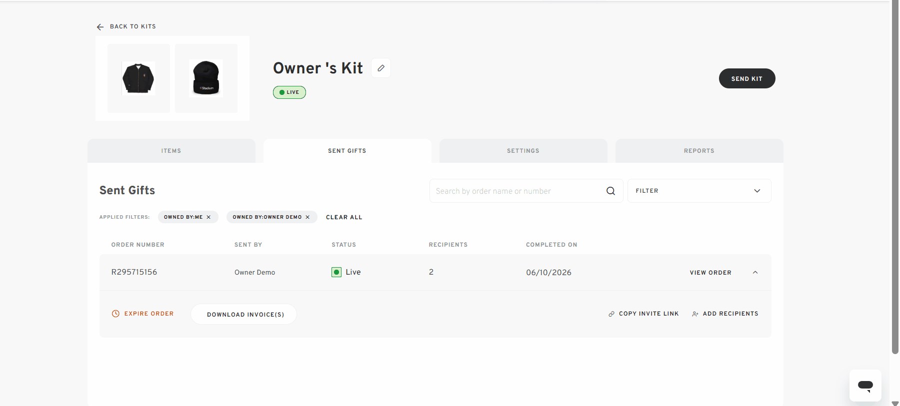 Create a new order from owner swag kit.gif
